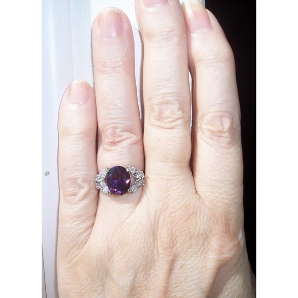 STAINLESS STEEL Simulated Amethyst Cz Ring With Butterfly Sides - Picture 3 of 16